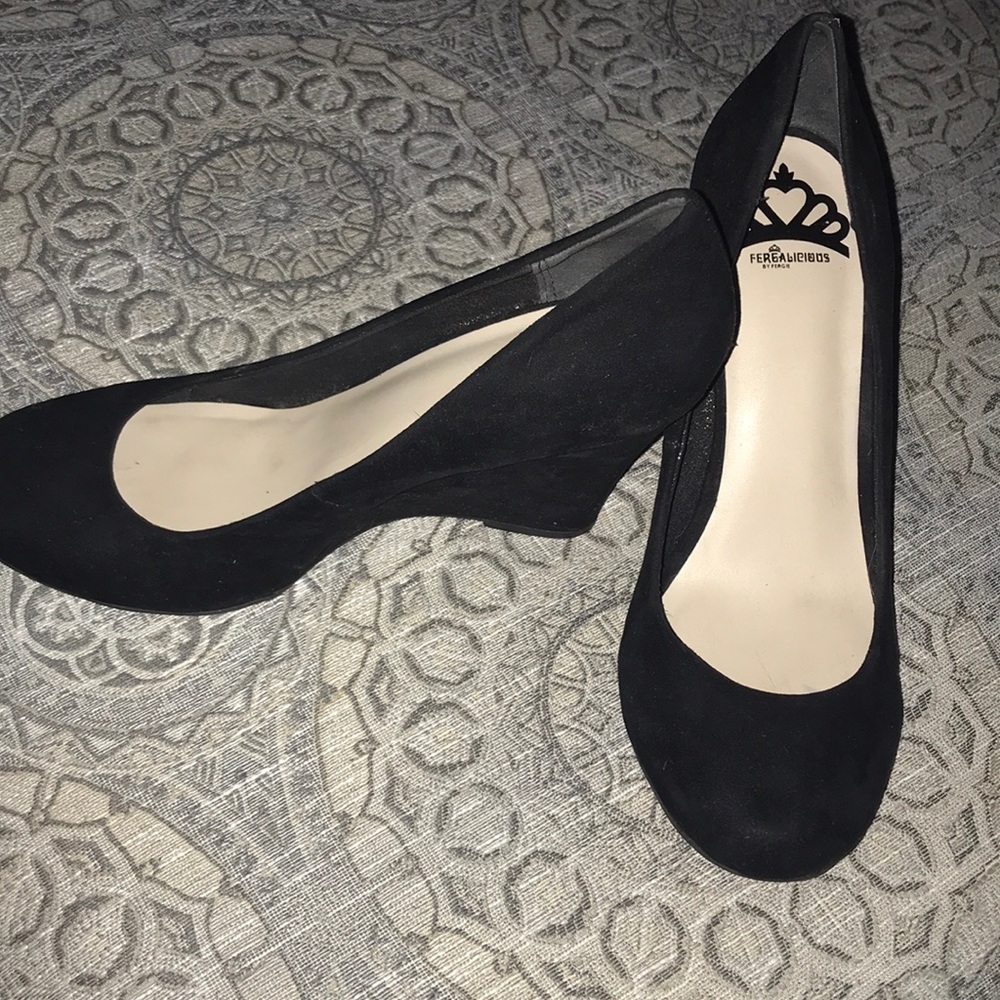 Fergalicious black suede wedge pumps